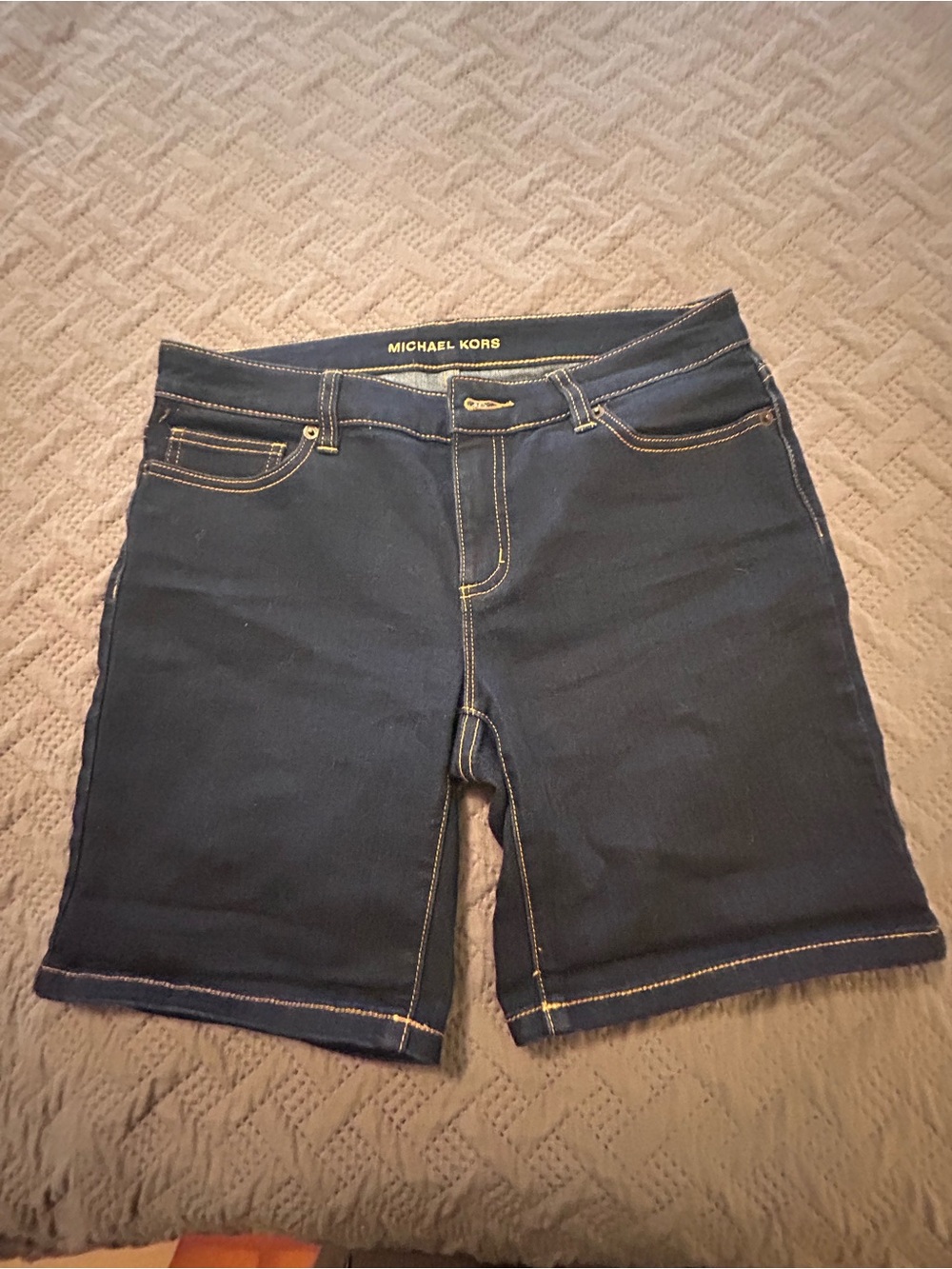 Michael Kors Navy and Gold Logo Denim Waistband